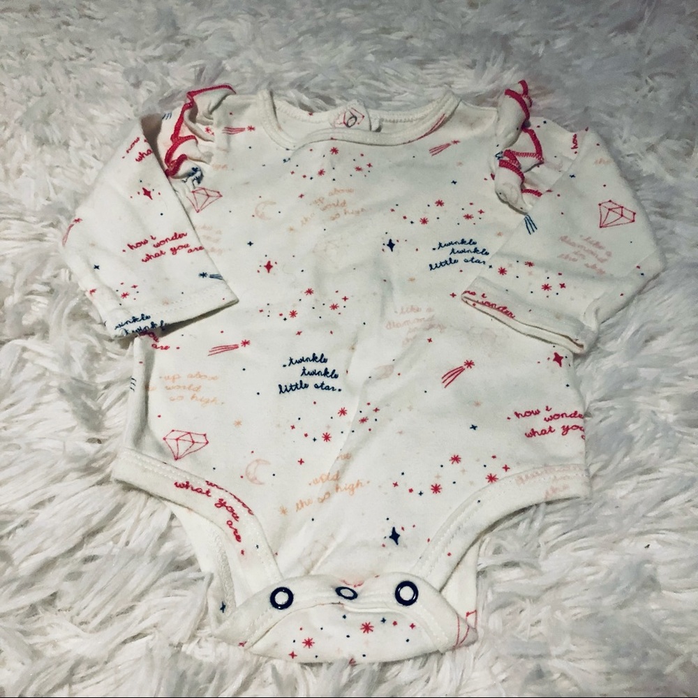 EUC Pehr Indigo Baby Girls Ruffle Bodysuit